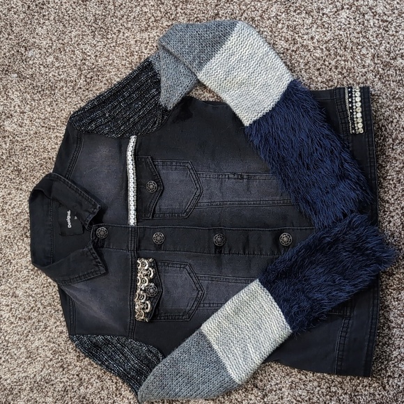 Desigual Jean Jacket Mixed Media Embellished Size 36 Eur (xs-sm) - Picture 7 of 12